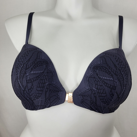 Evelyn & Bobbie Dark Gray BRA Size 38C Front Clasp Convertible Padded Lace NWT